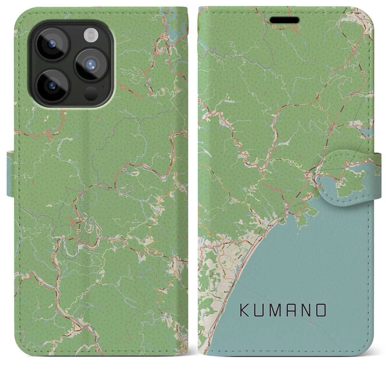 【熊野(三重県)】地図柄iPhoneケース(手帳タイプ)ナチュラル・iPhone 15 Pro Max 用