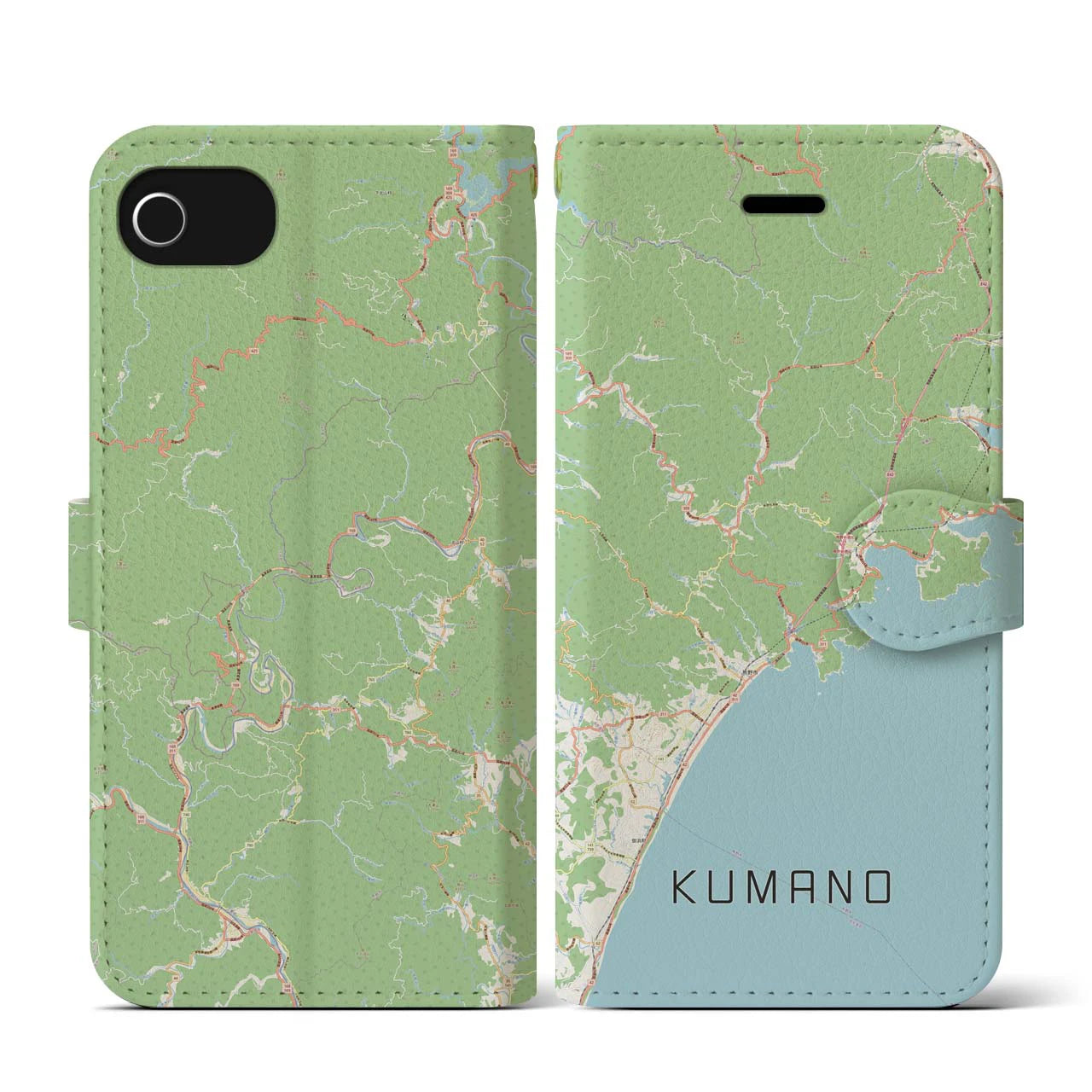 【熊野(三重県)】地図柄iPhoneケース(手帳タイプ)ナチュラル・iPhone SE(第3 / 第2世代) / 8 / 7 / 6s / 6 用