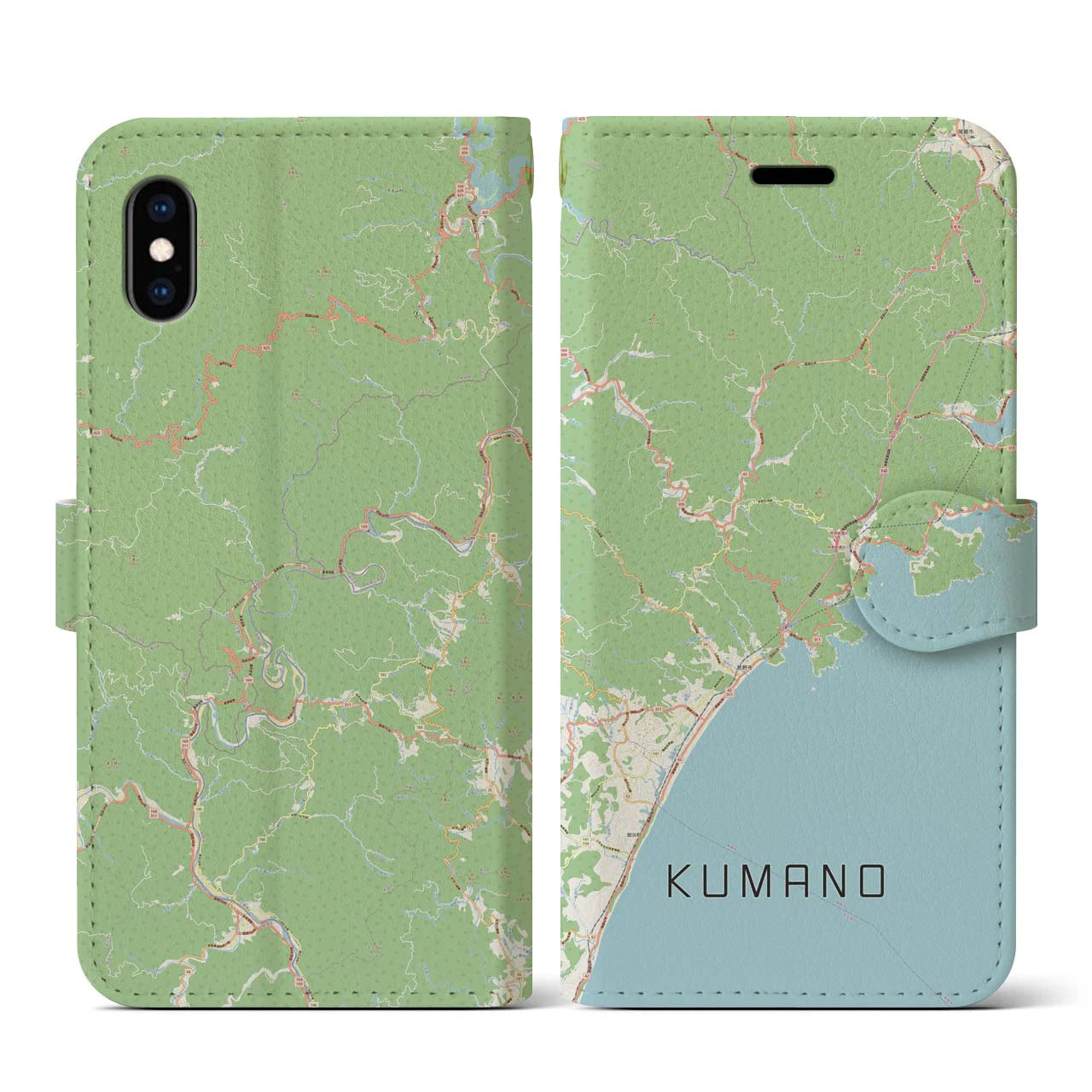 【熊野(三重県)】地図柄iPhoneケース(手帳タイプ)ナチュラル・iPhone XS / X 用