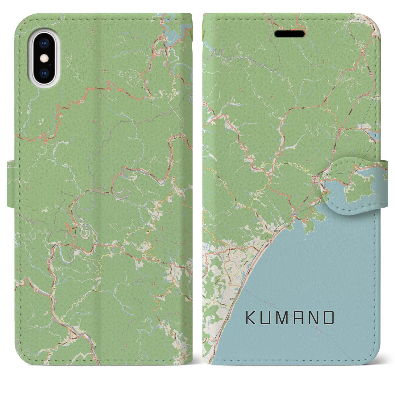 【熊野(三重県)】地図柄iPhoneケース(手帳タイプ)ナチュラル・iPhone XS Max 用