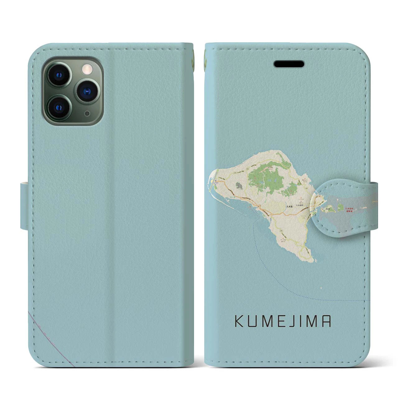 【久米島(沖縄県)】地図柄iPhoneケース(手帳タイプ)ナチュラル・iPhone 11 Pro 用