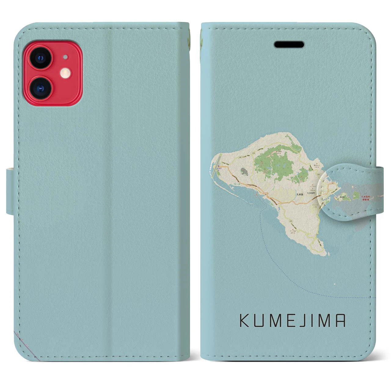 【久米島(沖縄県)】地図柄iPhoneケース(手帳タイプ)ナチュラル・iPhone 11 用