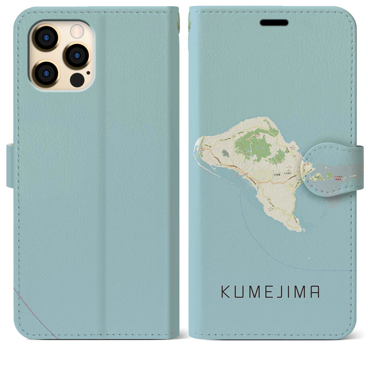 【久米島(沖縄県)】地図柄iPhoneケース(手帳タイプ)ナチュラル・iPhone 12 Pro Max 用