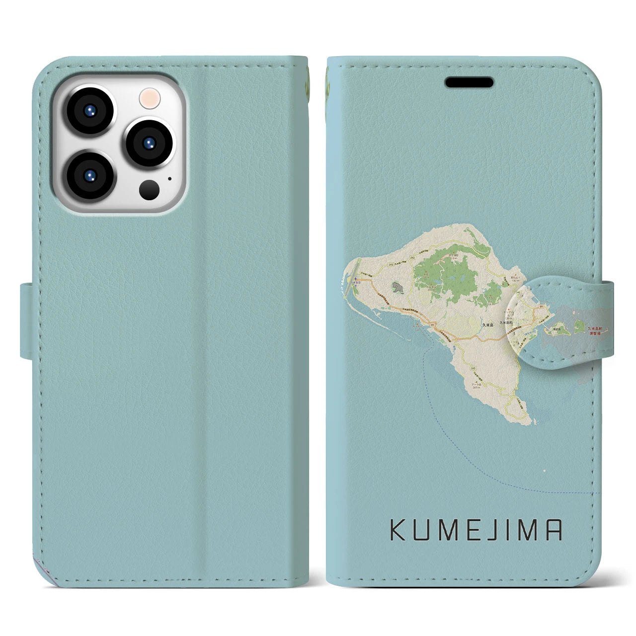 【久米島(沖縄県)】地図柄iPhoneケース(手帳タイプ)ナチュラル・iPhone 13 Pro 用