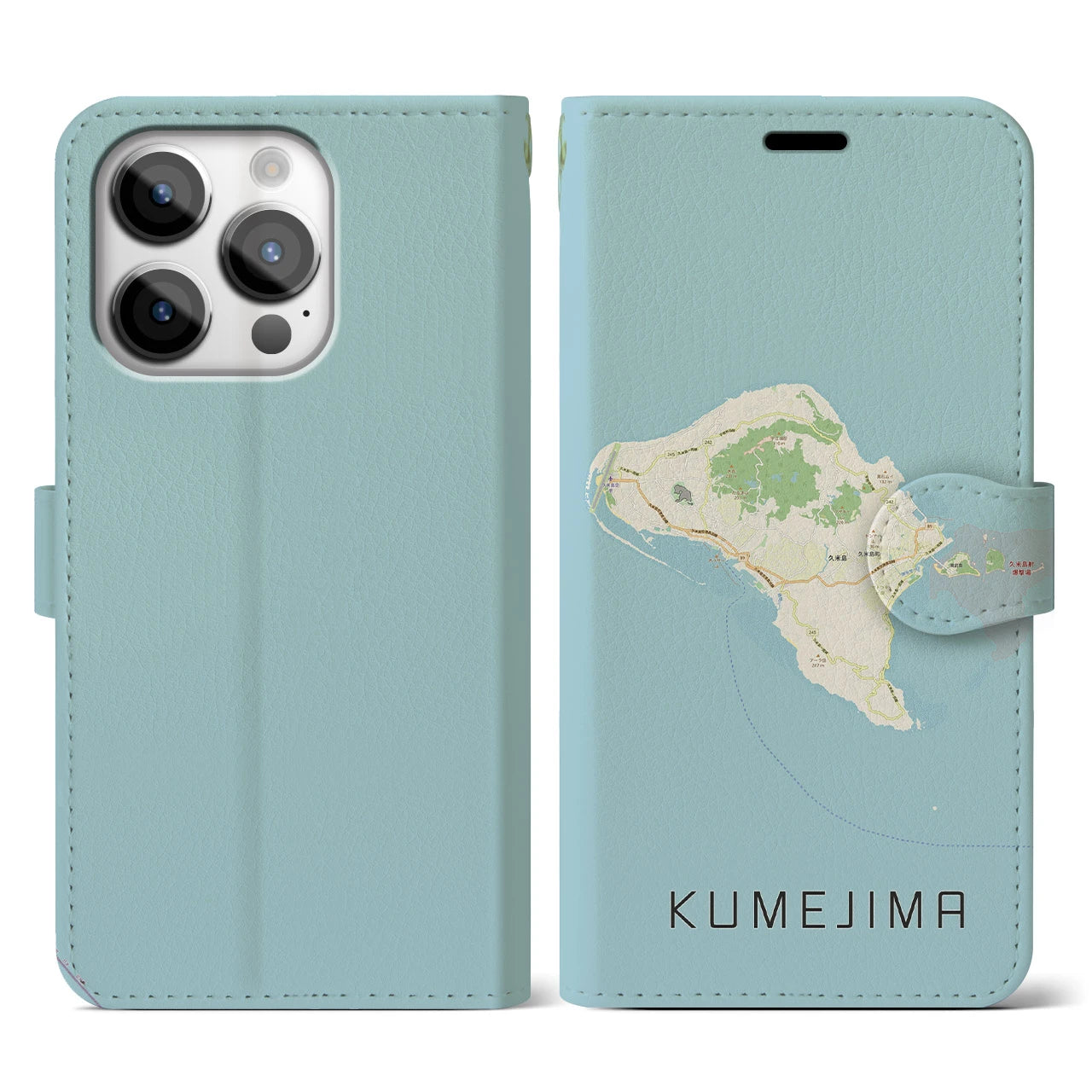 【久米島(沖縄県)】地図柄iPhoneケース(手帳タイプ)ナチュラル・iPhone 14 Pro 用