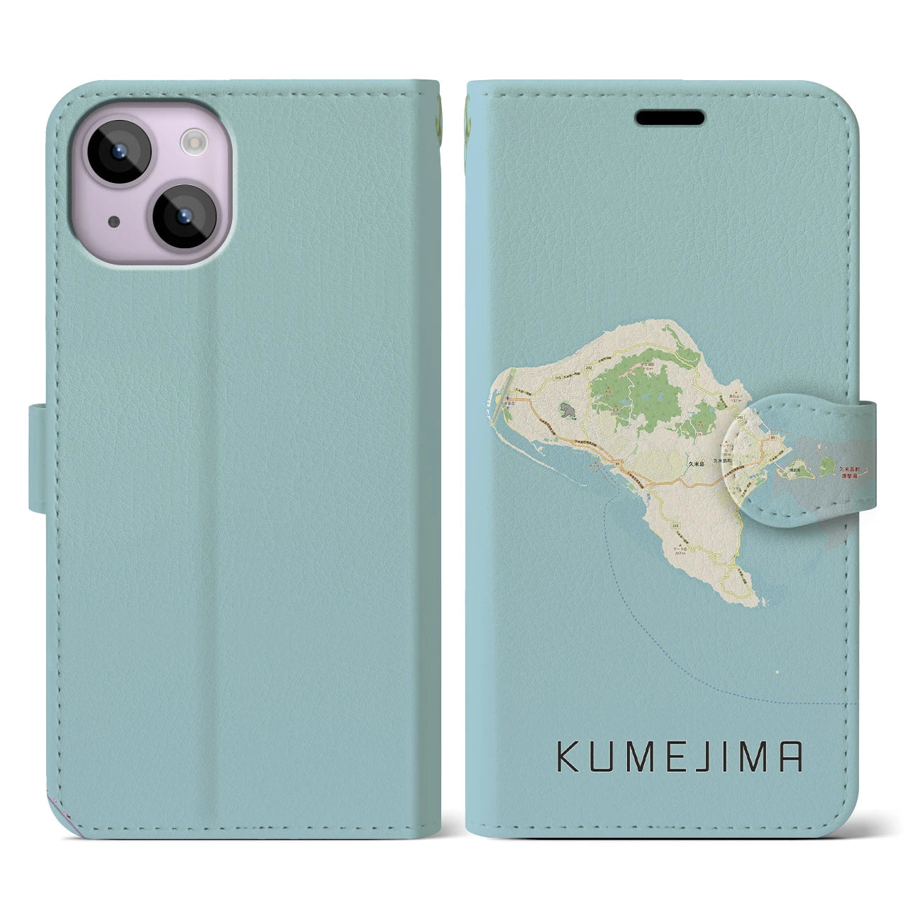 【久米島(沖縄県)】地図柄iPhoneケース(手帳タイプ)ナチュラル・iPhone 14 用