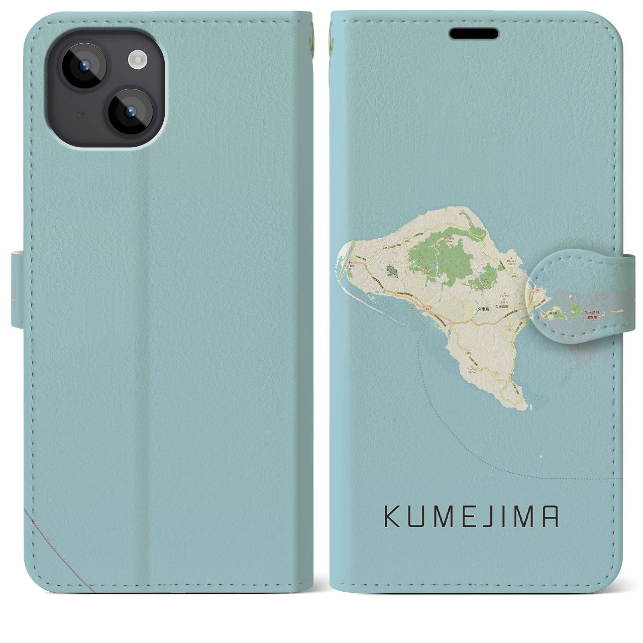 【久米島(沖縄県)】地図柄iPhoneケース(手帳タイプ)ナチュラル・iPhone 14 Plus 用