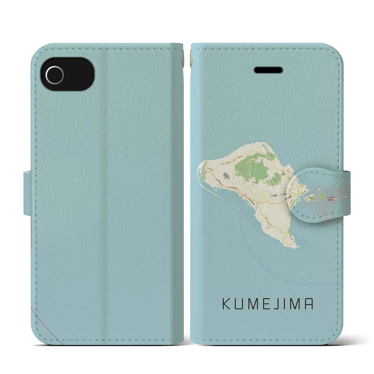 【久米島(沖縄県)】地図柄iPhoneケース(手帳タイプ)ナチュラル・iPhone SE(第3 / 第2世代) / 8 / 7 / 6s / 6 用
