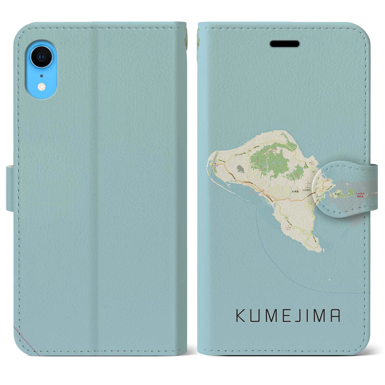 【久米島(沖縄県)】地図柄iPhoneケース(手帳タイプ)ナチュラル・iPhone XR 用