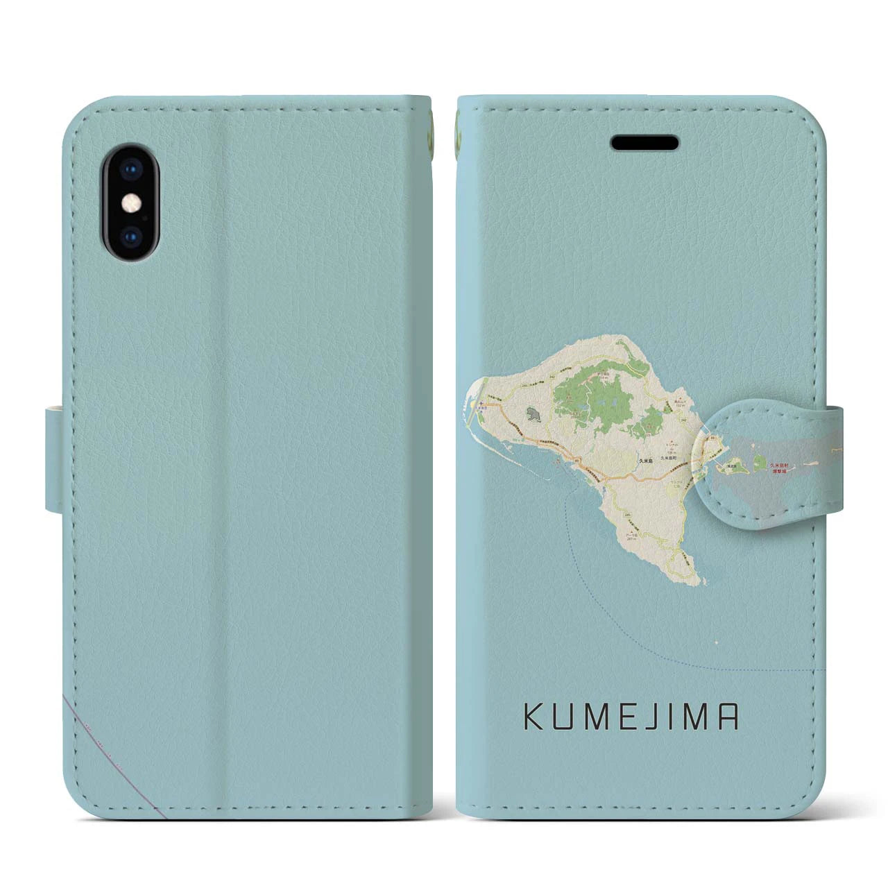 【久米島(沖縄県)】地図柄iPhoneケース(手帳タイプ)ナチュラル・iPhone XS / X 用