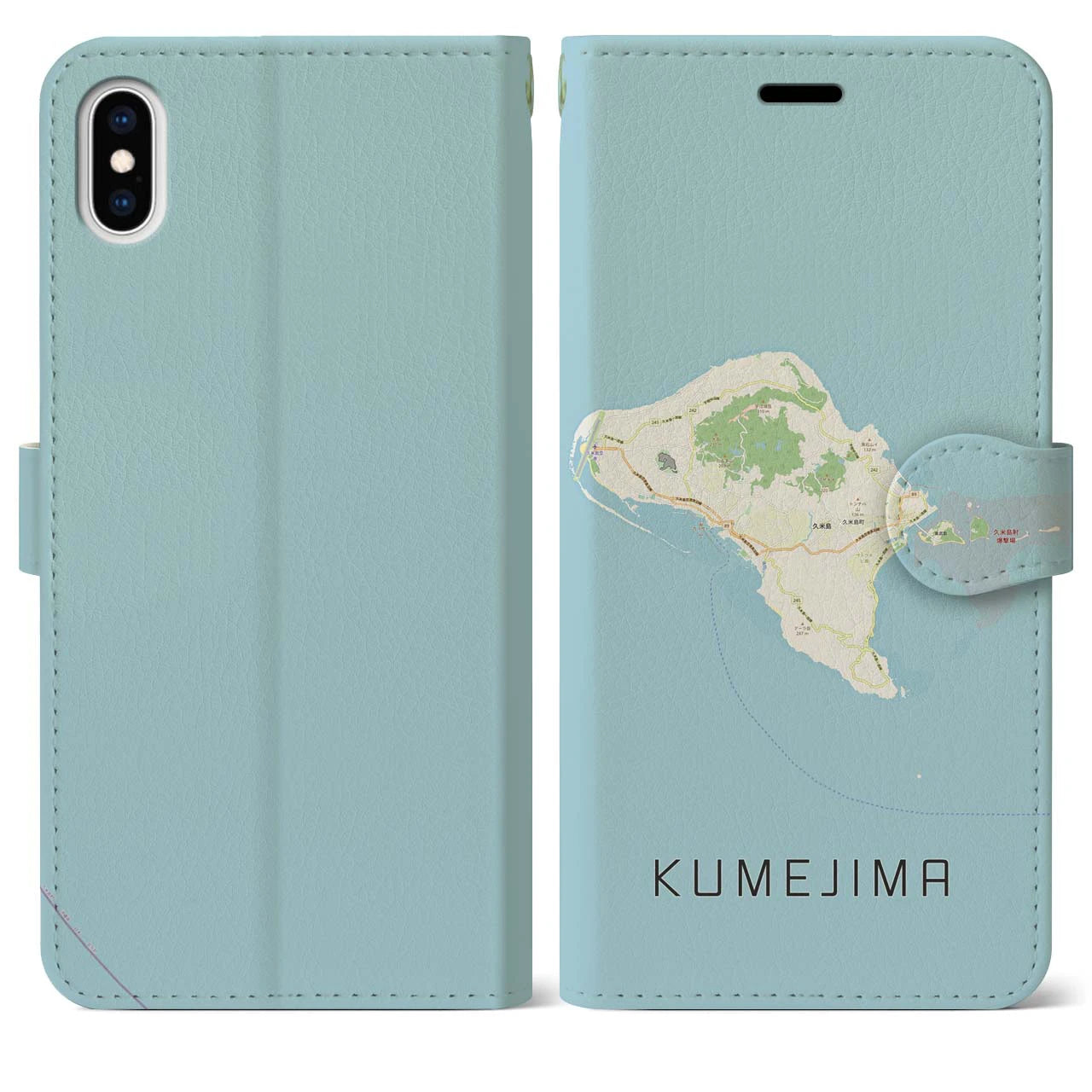 【久米島(沖縄県)】地図柄iPhoneケース(手帳タイプ)ナチュラル・iPhone XS Max 用