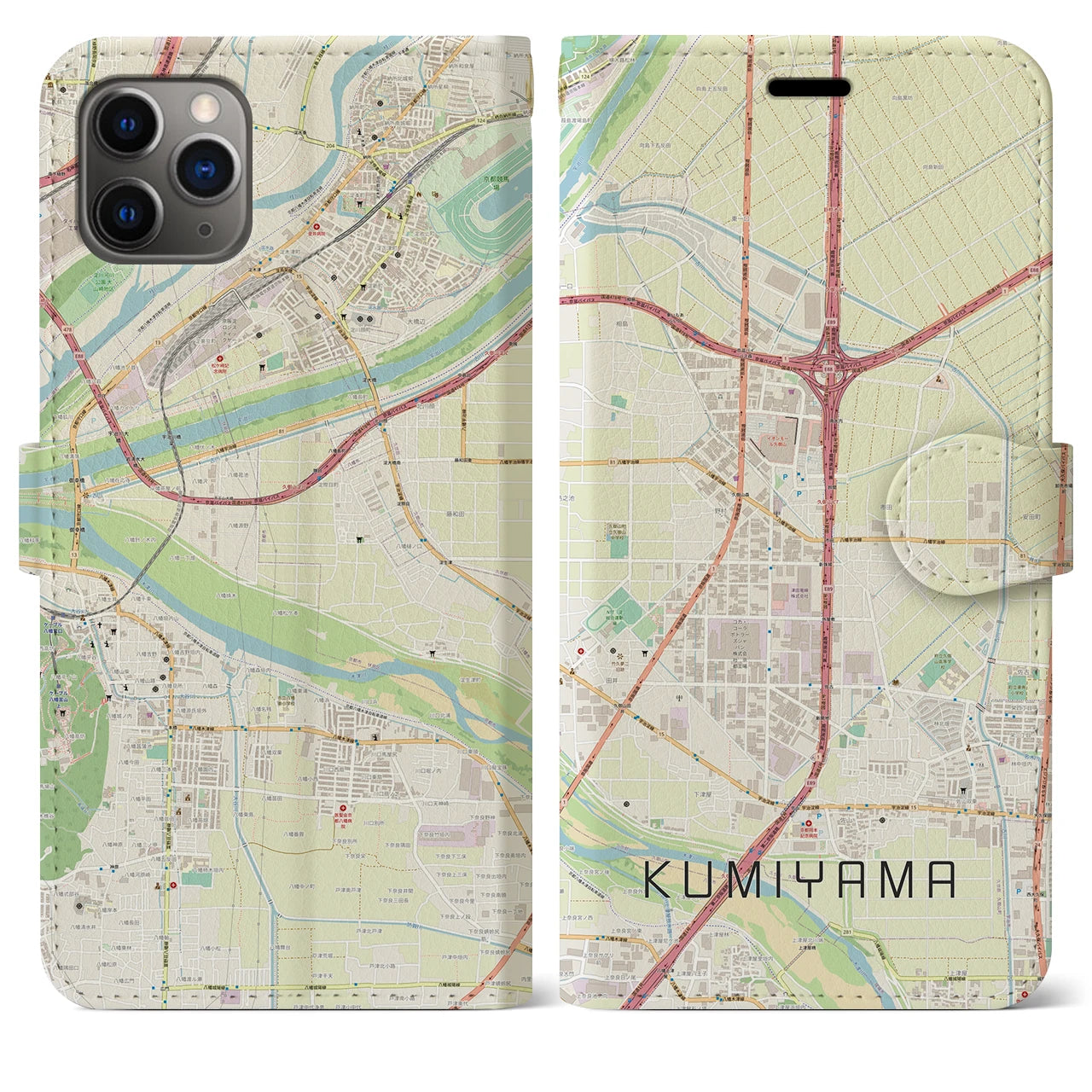 【久御山(京都府)】地図柄iPhoneケース(手帳タイプ)ナチュラル・iPhone 11 Pro Max 用