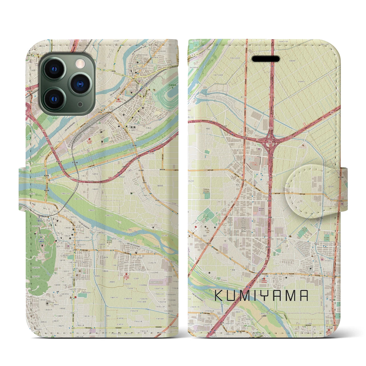 【久御山(京都府)】地図柄iPhoneケース(手帳タイプ)ナチュラル・iPhone 11 Pro 用