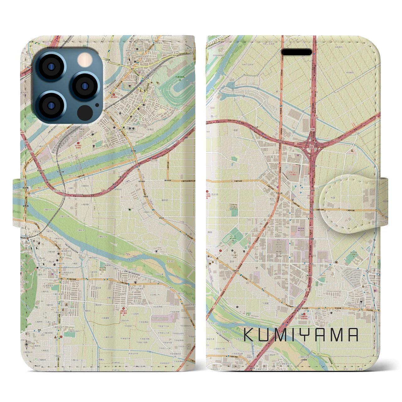 【久御山(京都府)】地図柄iPhoneケース(手帳タイプ)ナチュラル・iPhone 12 / 12 Pro 用