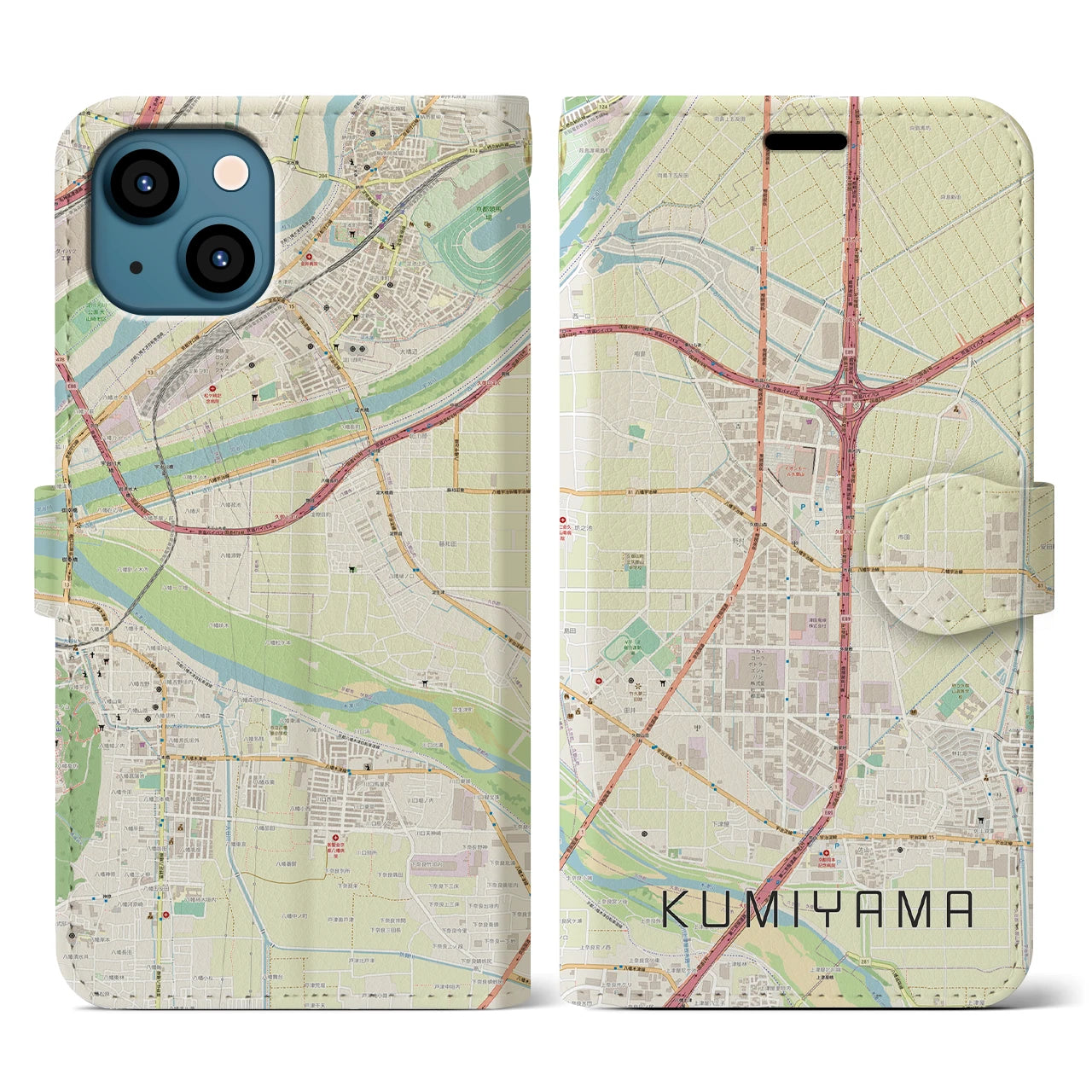 【久御山(京都府)】地図柄iPhoneケース(手帳タイプ)ナチュラル・iPhone 13 用