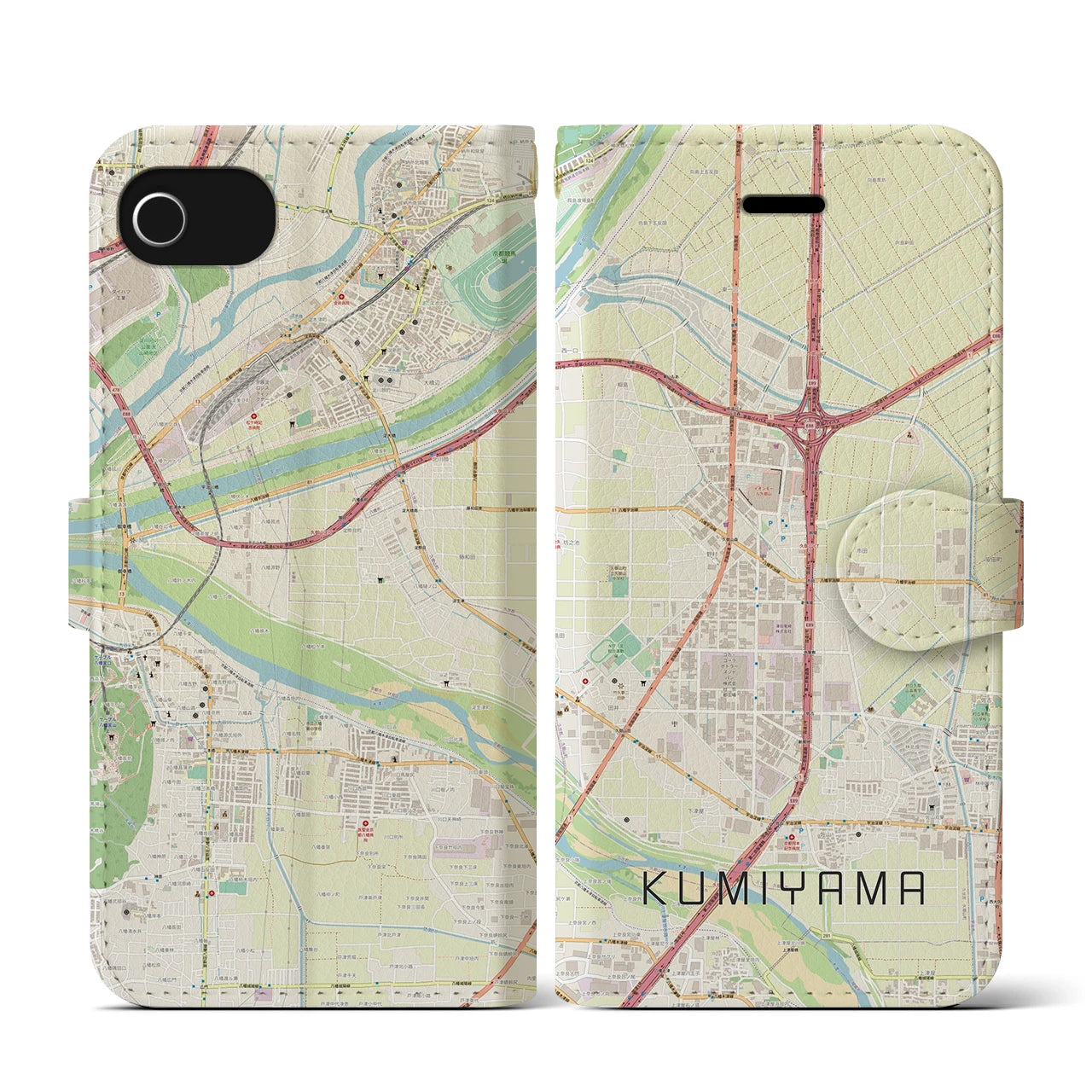 【久御山(京都府)】地図柄iPhoneケース(手帳タイプ)ナチュラル・iPhone SE(第3 / 第2世代) / 8 / 7 / 6s / 6 用