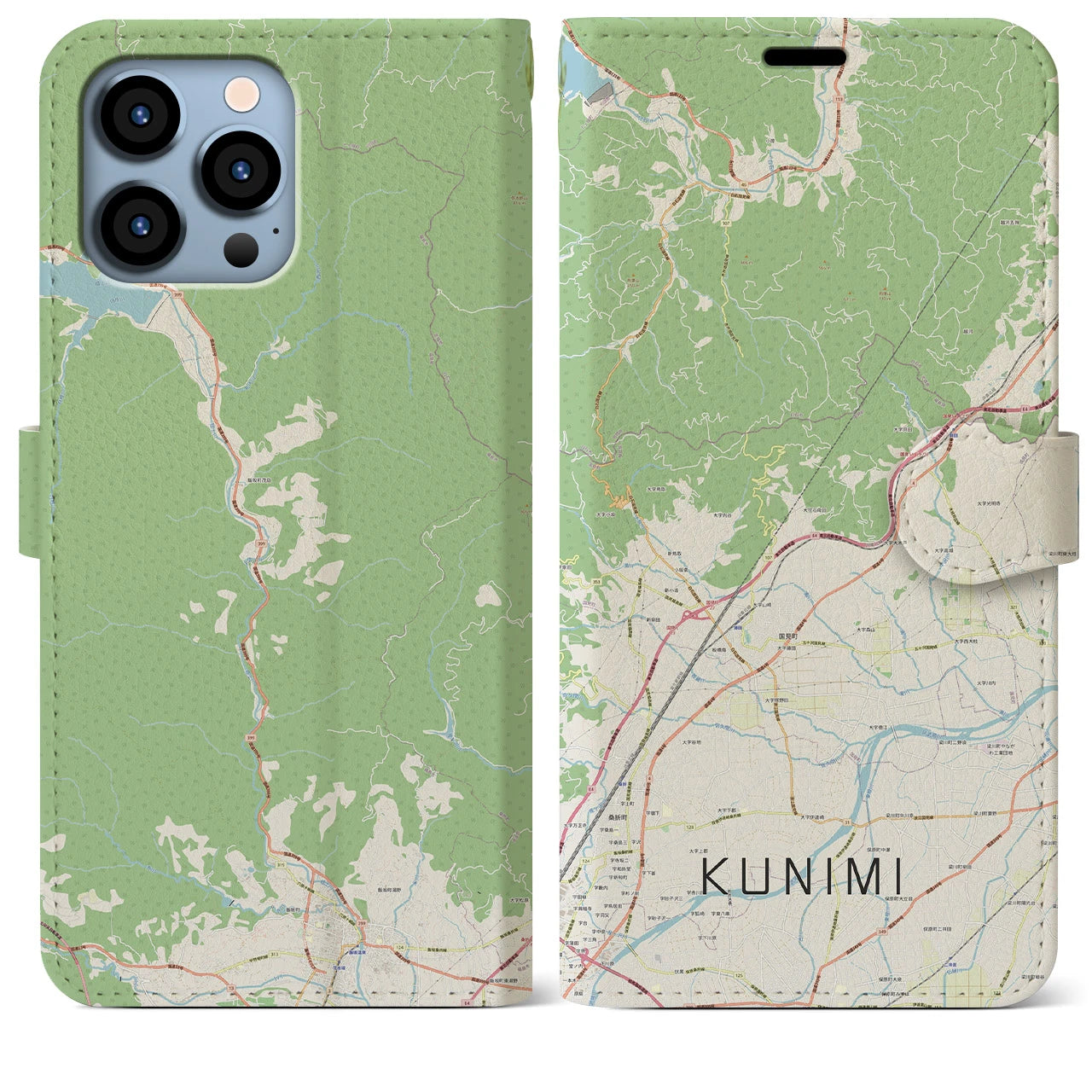 【国見(福島県)】地図柄iPhoneケース(手帳タイプ)ナチュラル・iPhone 13 Pro Max 用