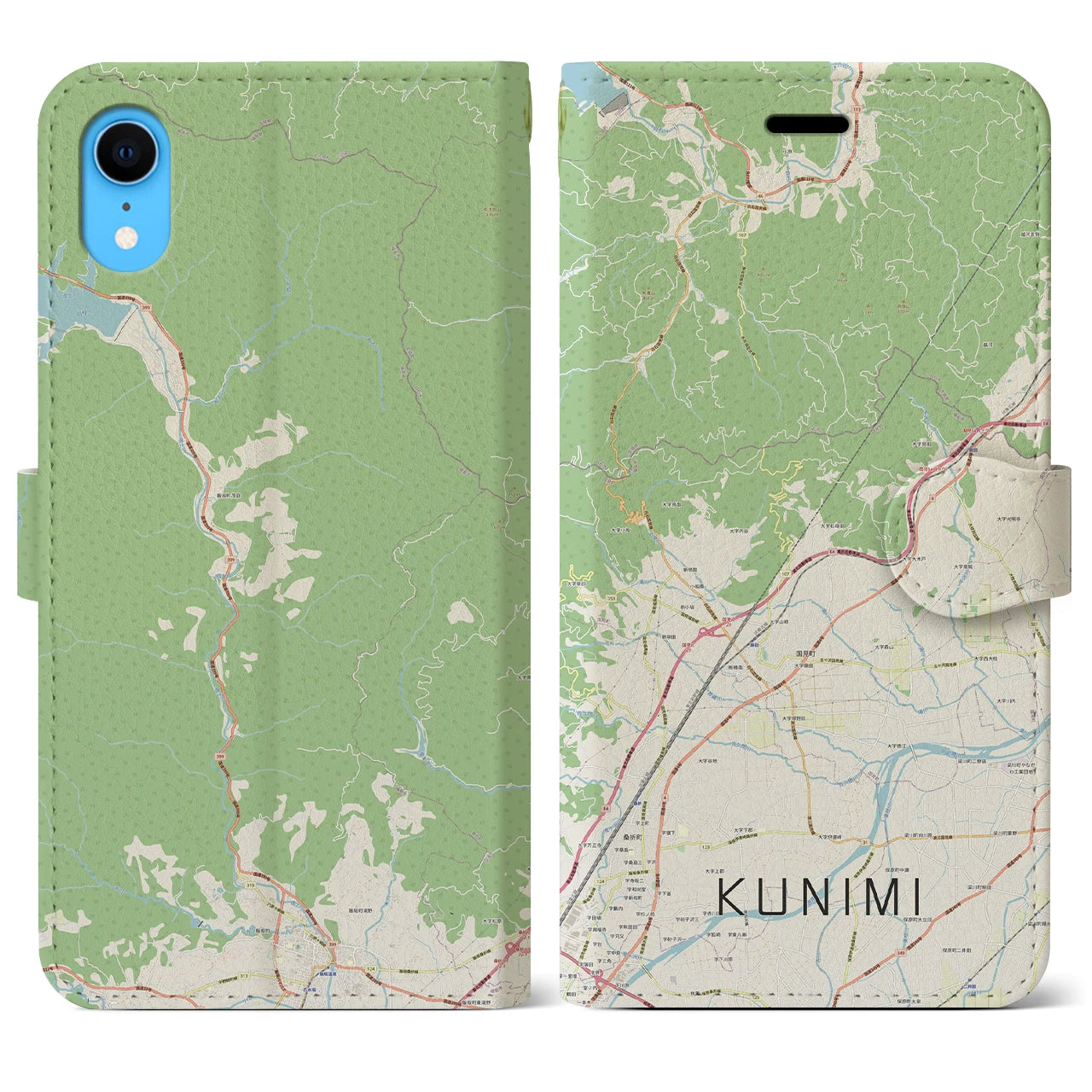 【国見(福島県)】地図柄iPhoneケース(手帳タイプ)ナチュラル・iPhone XR 用