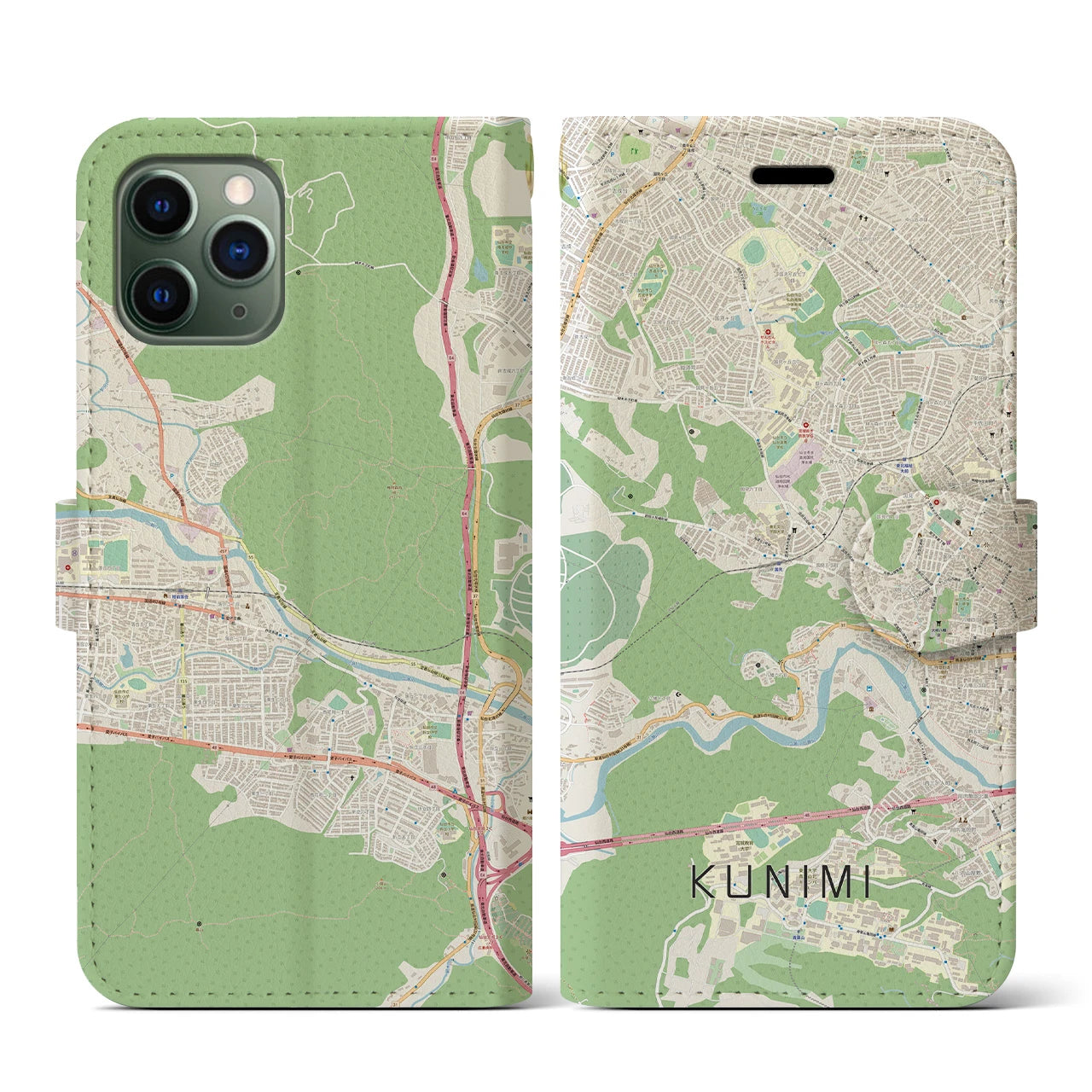 【国見(宮城県)】地図柄iPhoneケース(手帳タイプ)ナチュラル・iPhone 11 Pro 用