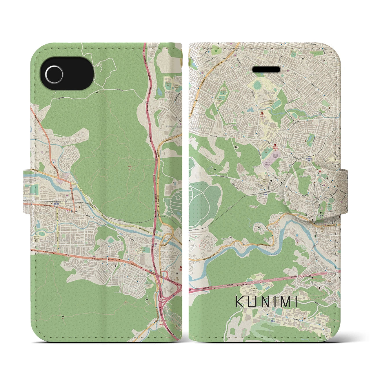 【国見(宮城県)】地図柄iPhoneケース(手帳タイプ)ナチュラル・iPhone SE(第3 / 第2世代) / 8 / 7 / 6s / 6 用