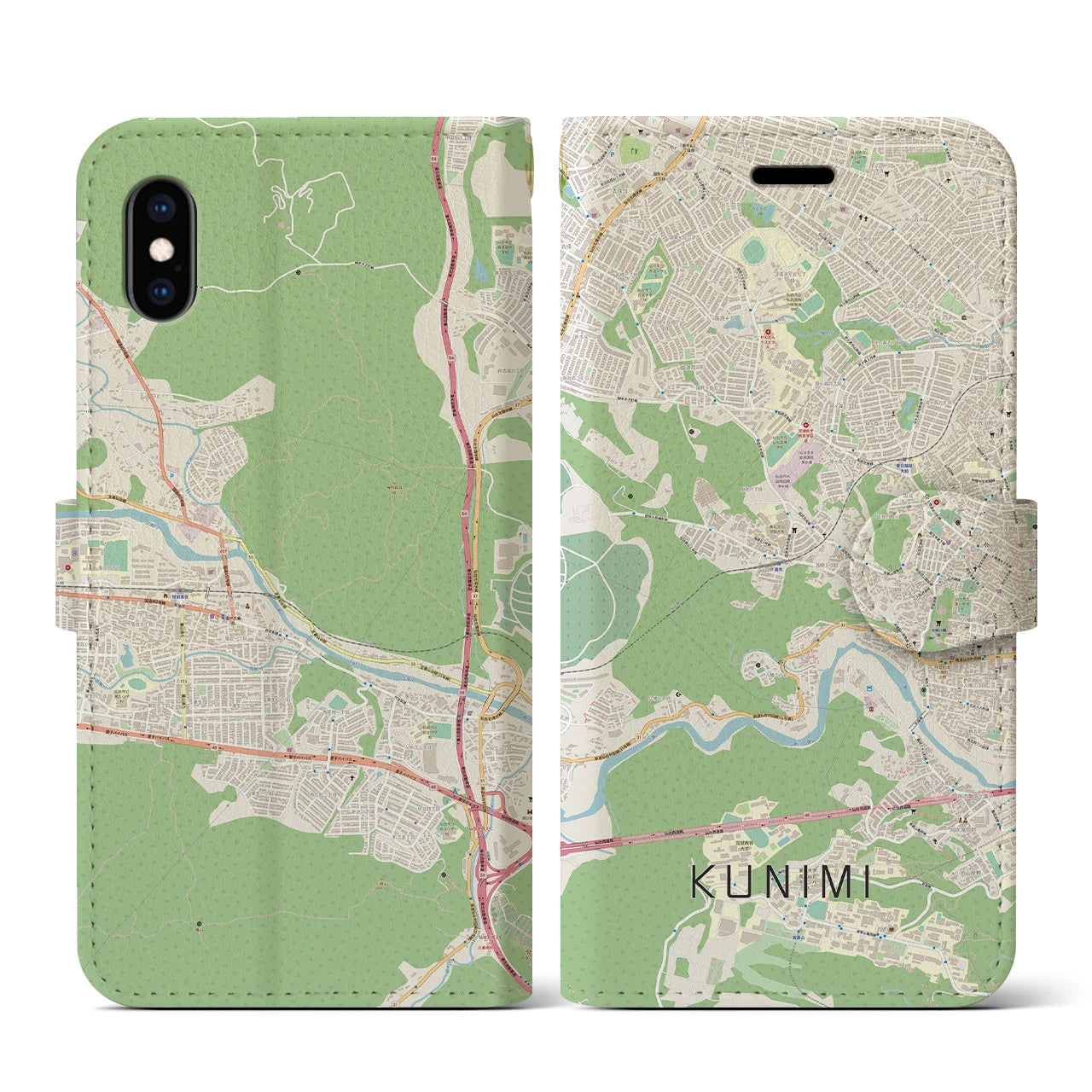 【国見(宮城県)】地図柄iPhoneケース(手帳タイプ)ナチュラル・iPhone XS / X 用