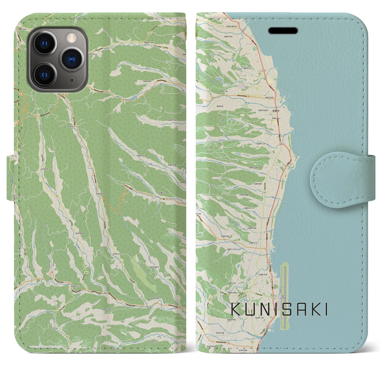 【国東(大分県)】地図柄iPhoneケース(手帳タイプ)ナチュラル・iPhone 11 Pro Max 用