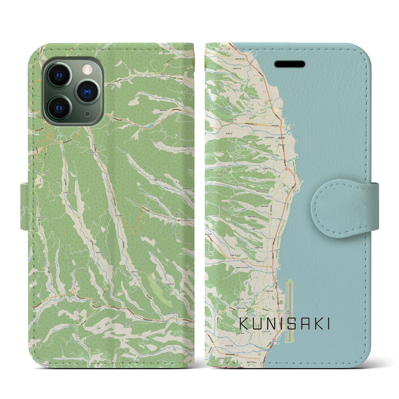 【国東(大分県)】地図柄iPhoneケース(手帳タイプ)ナチュラル・iPhone 11 Pro 用