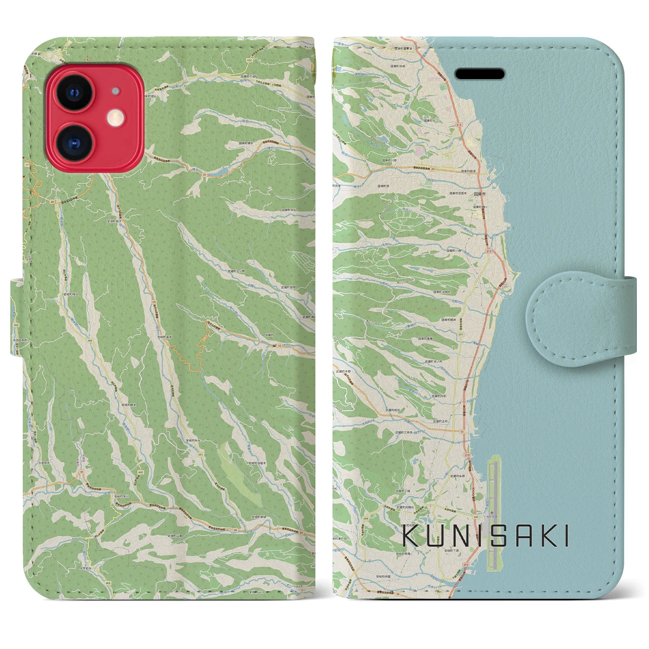 【国東(大分県)】地図柄iPhoneケース(手帳タイプ)ナチュラル・iPhone 11 用