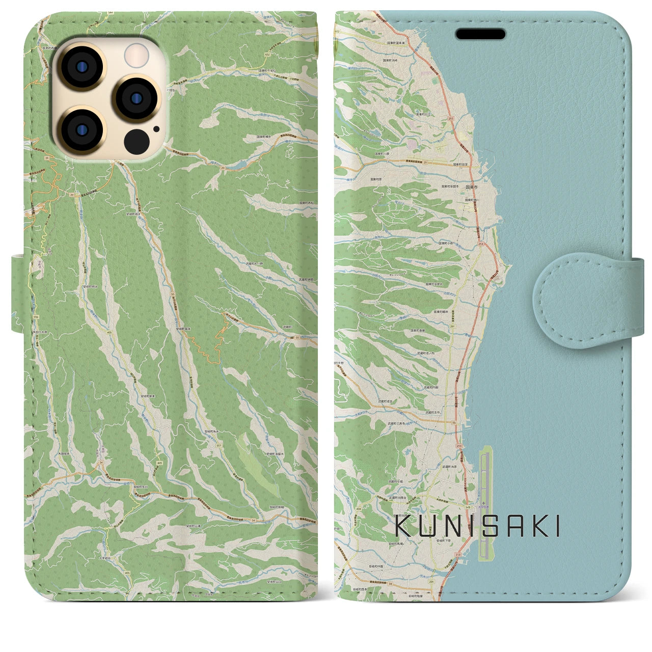 【国東(大分県)】地図柄iPhoneケース(手帳タイプ)ナチュラル・iPhone 12 Pro Max 用