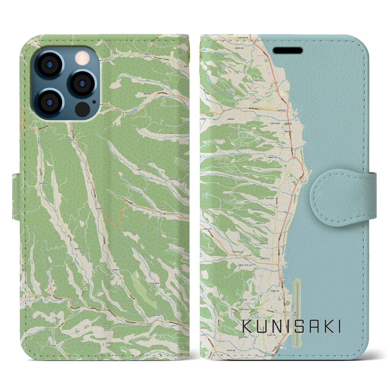 【国東(大分県)】地図柄iPhoneケース(手帳タイプ)ナチュラル・iPhone 12 / 12 Pro 用
