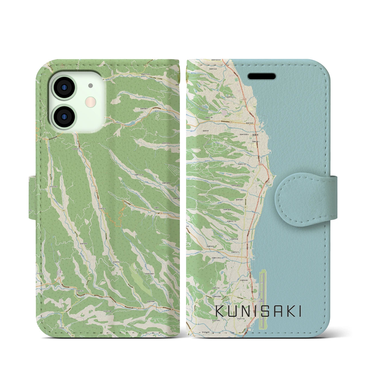 【国東(大分県)】地図柄iPhoneケース(手帳タイプ)ナチュラル・iPhone 12 mini 用