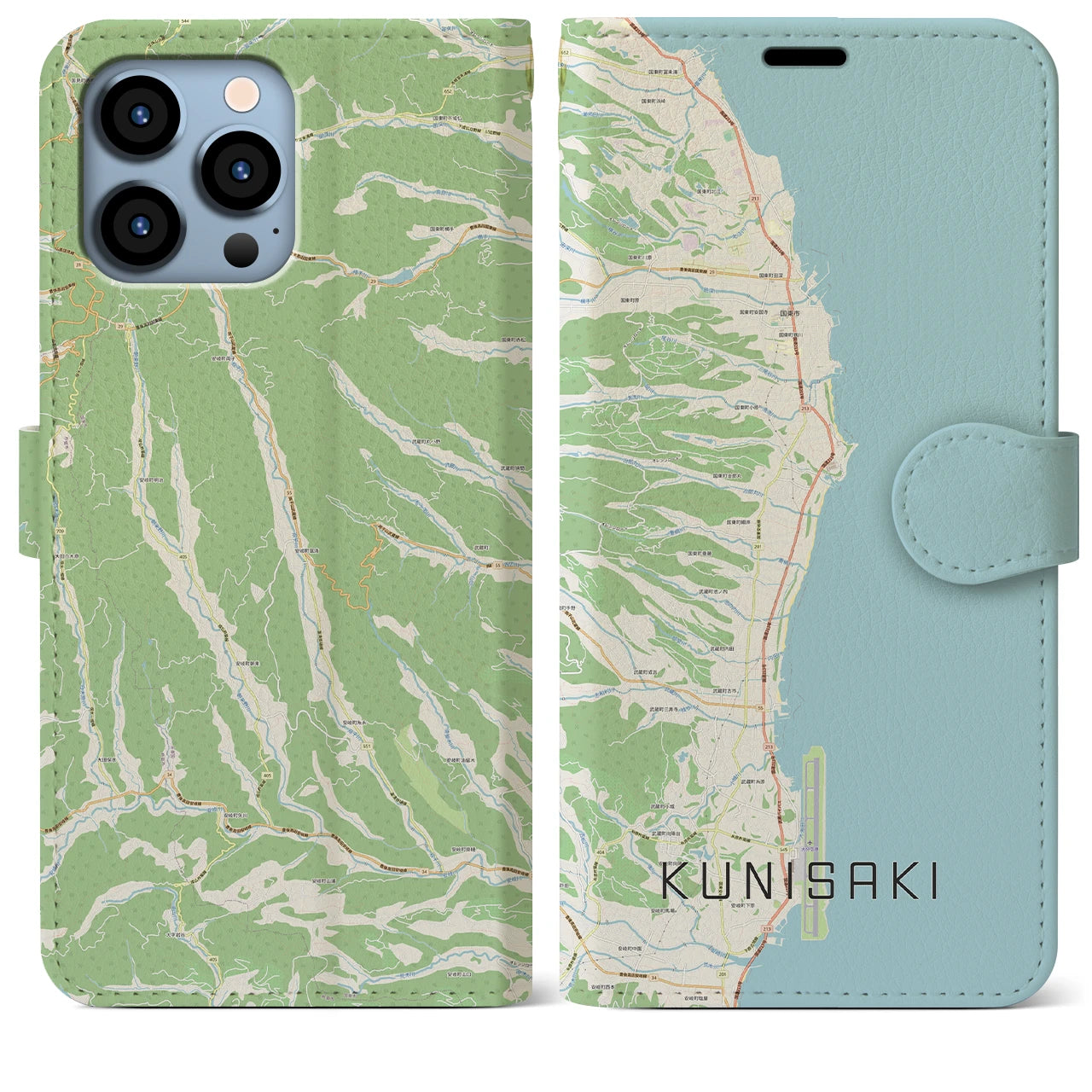 【国東(大分県)】地図柄iPhoneケース(手帳タイプ)ナチュラル・iPhone 13 Pro Max 用