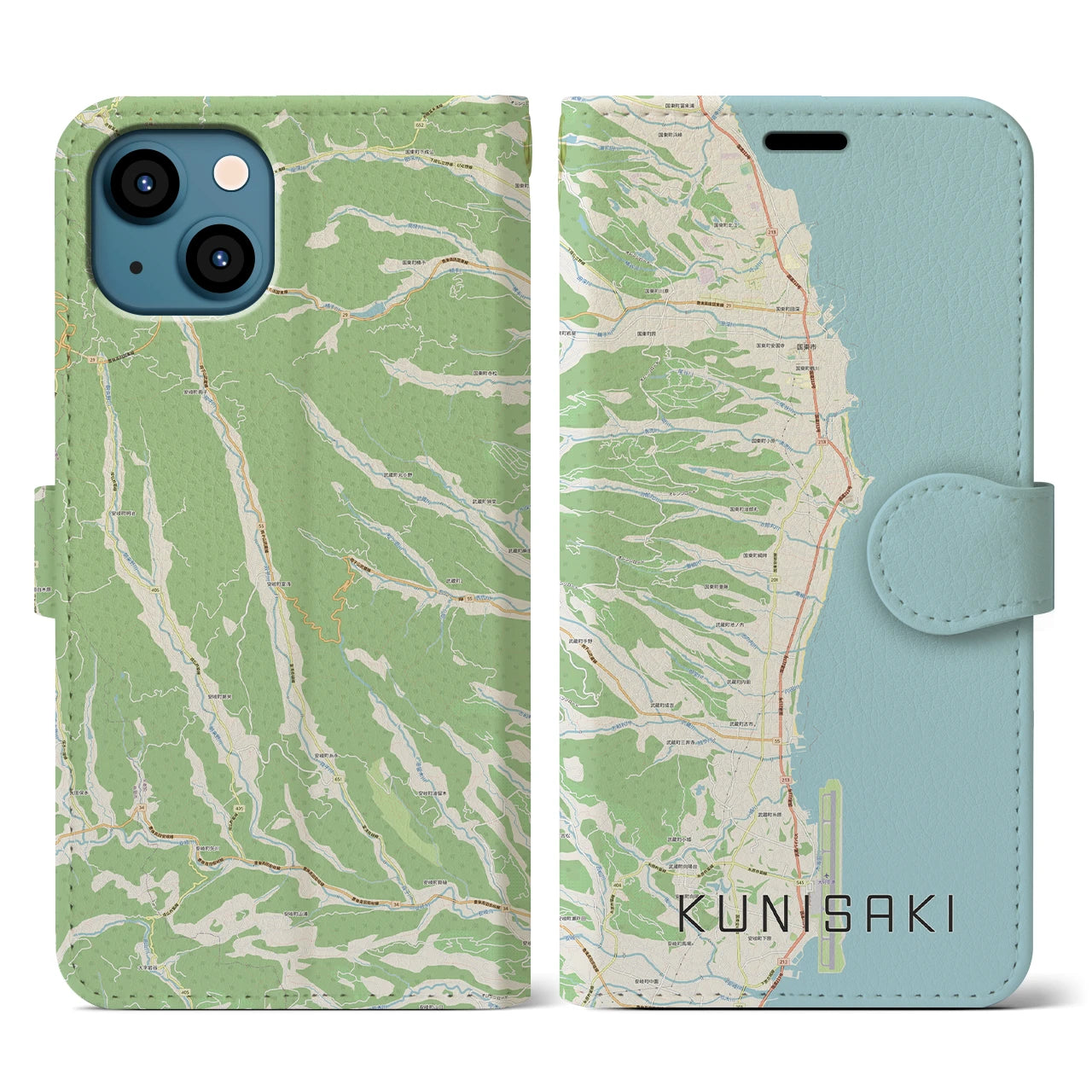 【国東(大分県)】地図柄iPhoneケース(手帳タイプ)ナチュラル・iPhone 13 用