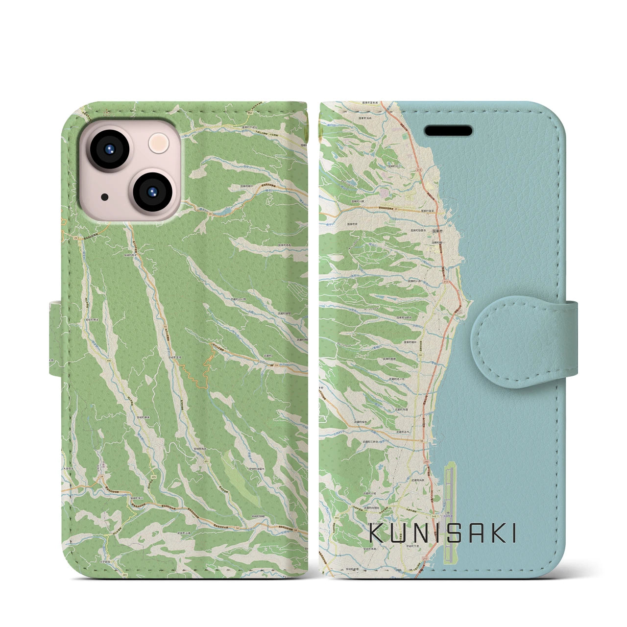 【国東(大分県)】地図柄iPhoneケース(手帳タイプ)ナチュラル・iPhone 13 mini 用