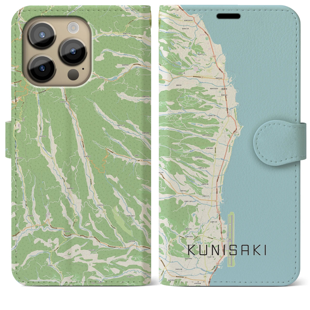 【国東(大分県)】地図柄iPhoneケース(手帳タイプ)ナチュラル・iPhone 14 Pro Max 用