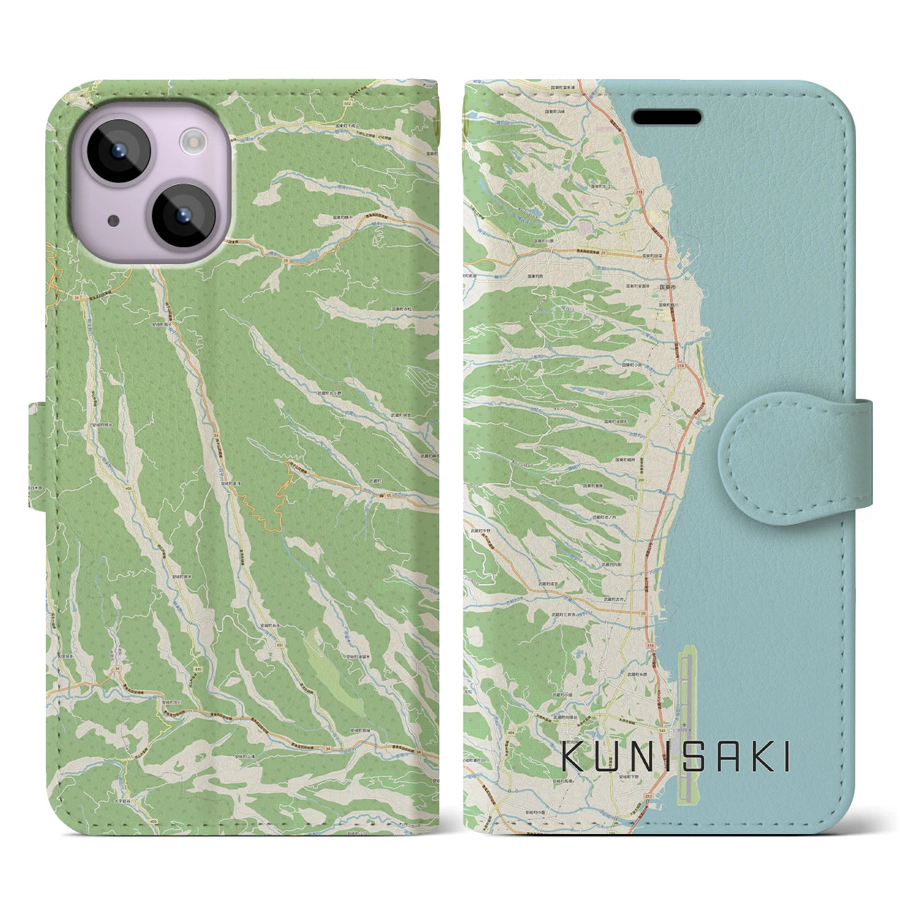【国東(大分県)】地図柄iPhoneケース(手帳タイプ)ナチュラル・iPhone 14 用