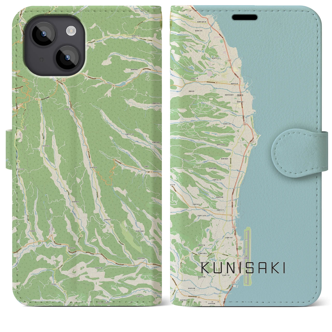 【国東(大分県)】地図柄iPhoneケース(手帳タイプ)ナチュラル・iPhone 14 Plus 用