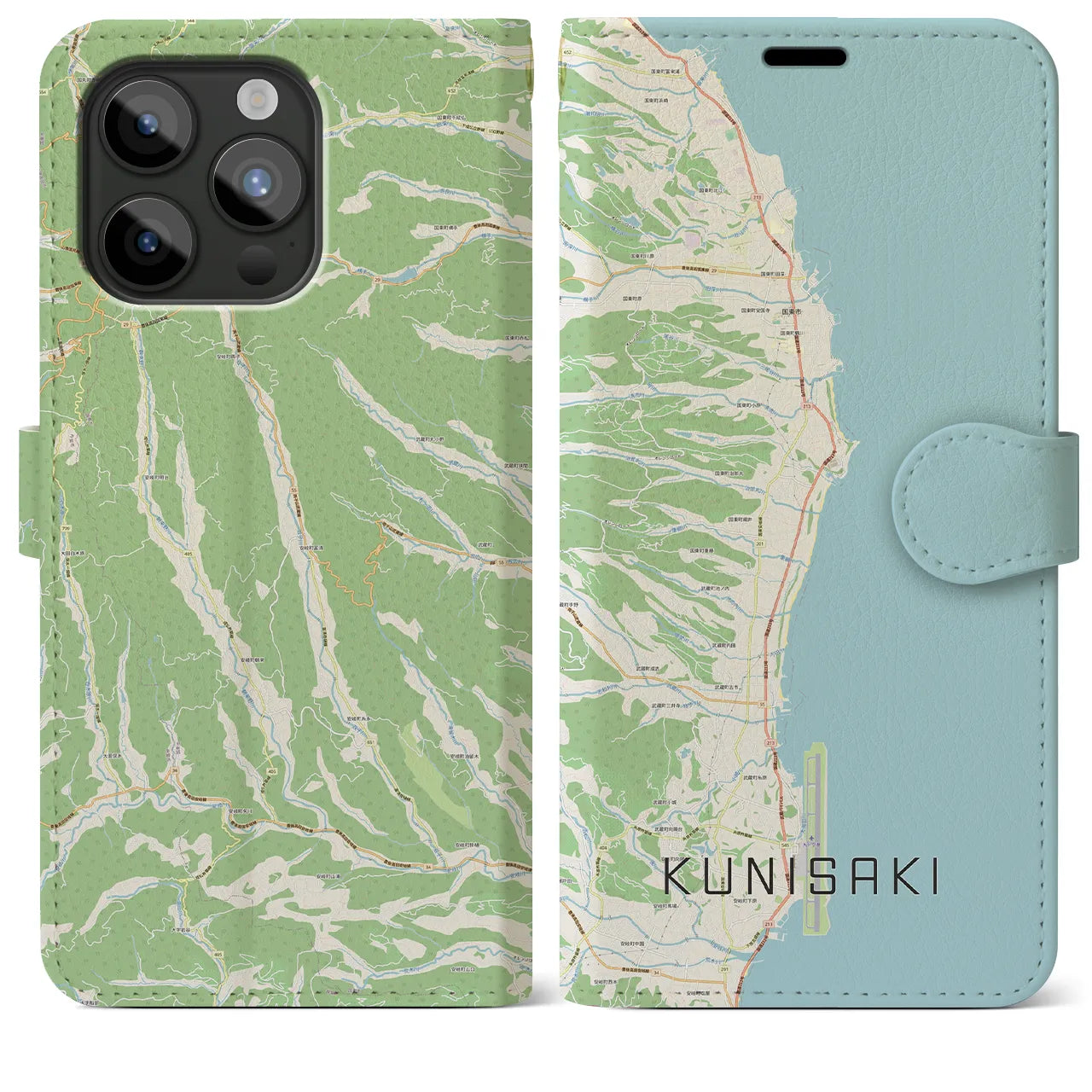 【国東(大分県)】地図柄iPhoneケース(手帳タイプ)ナチュラル・iPhone 15 Pro Max 用
