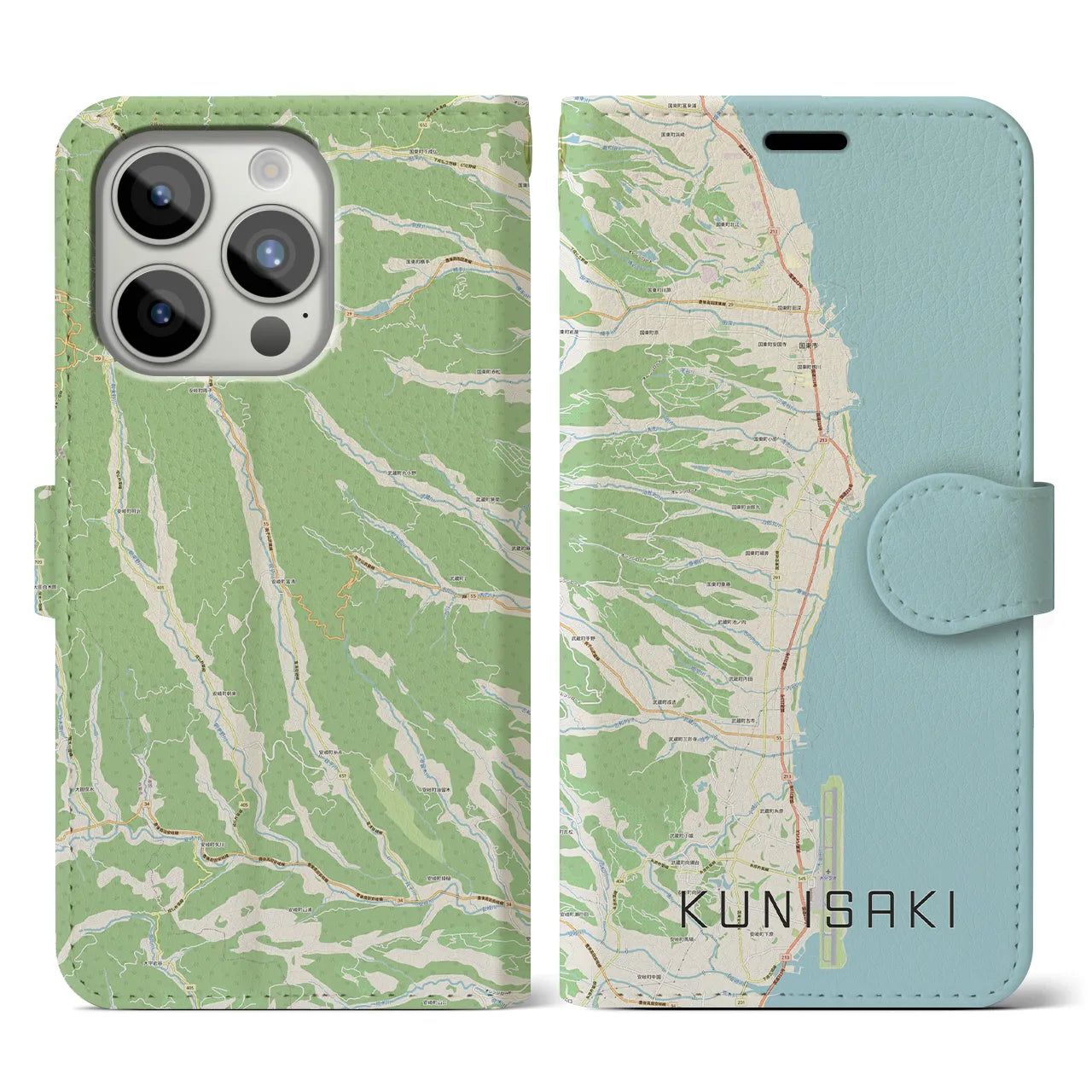【国東(大分県)】地図柄iPhoneケース(手帳タイプ)ナチュラル・iPhone 15 Pro 用