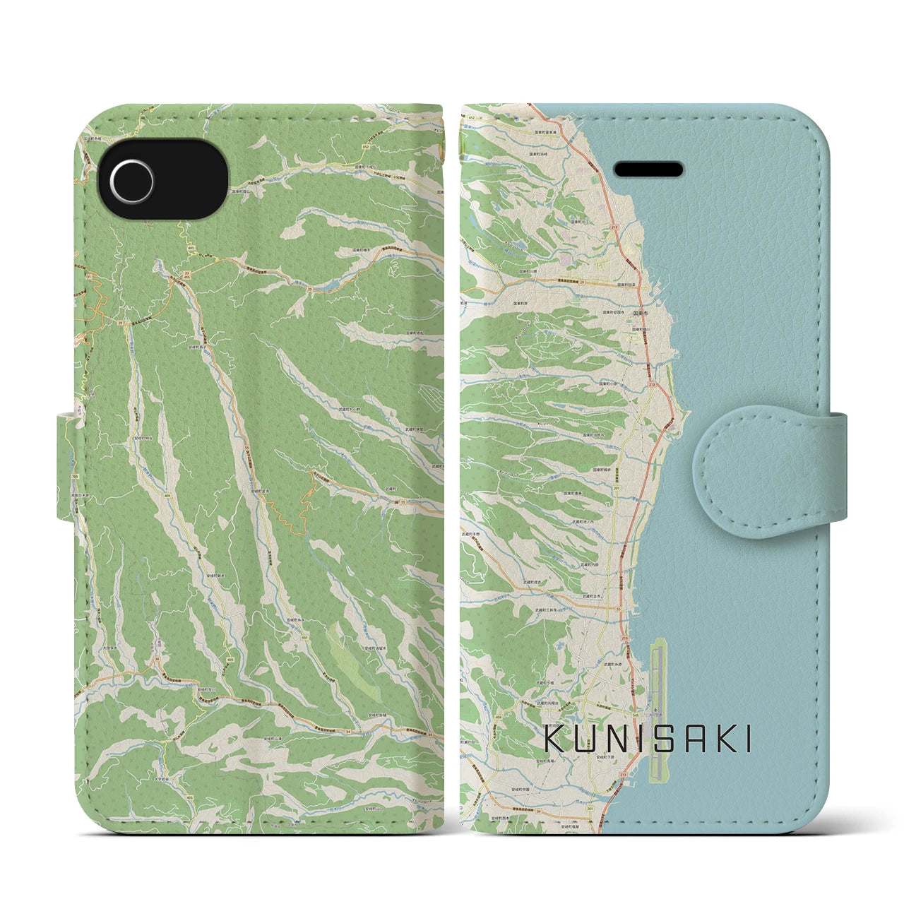 【国東(大分県)】地図柄iPhoneケース(手帳タイプ)ナチュラル・iPhone SE(第3 / 第2世代) / 8 / 7 / 6s / 6 用