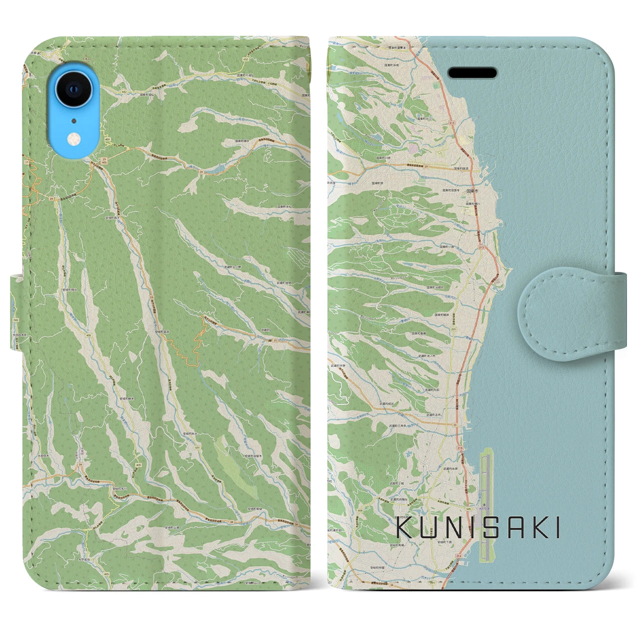 【国東(大分県)】地図柄iPhoneケース(手帳タイプ)ナチュラル・iPhone XR 用