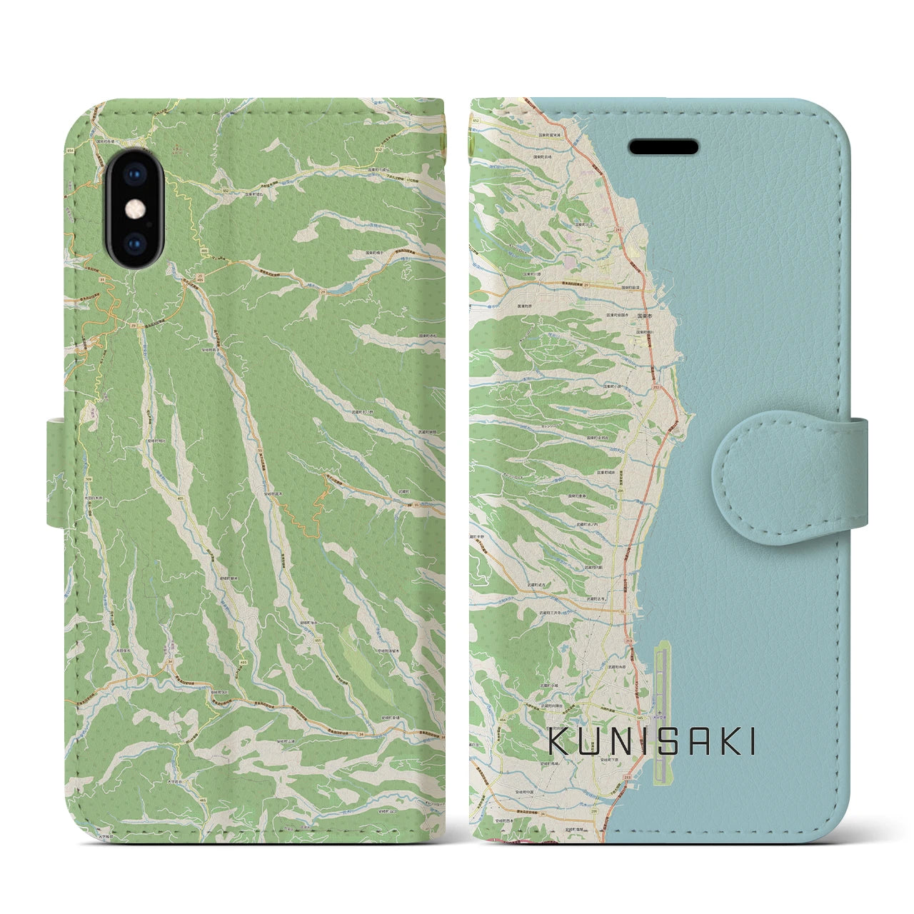 【国東(大分県)】地図柄iPhoneケース(手帳タイプ)ナチュラル・iPhone XS / X 用
