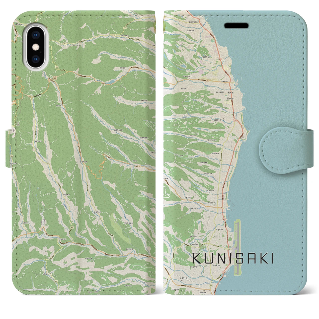 【国東(大分県)】地図柄iPhoneケース(手帳タイプ)ナチュラル・iPhone XS Max 用