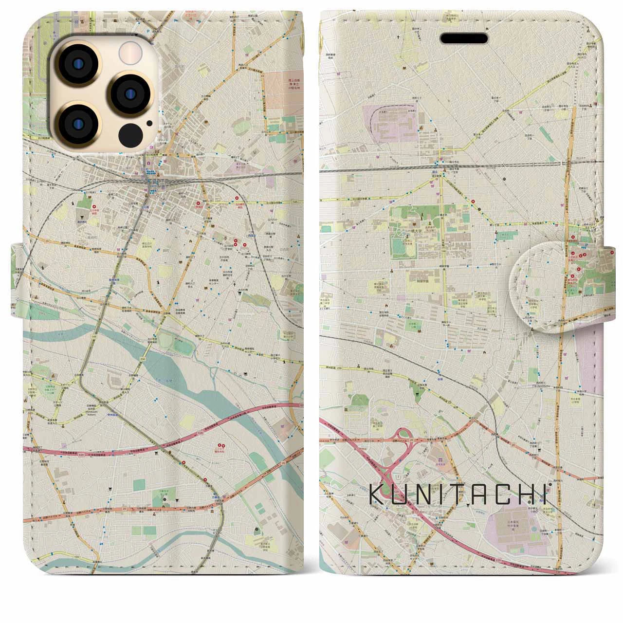 【国立(東京都)】地図柄iPhoneケース(手帳タイプ)ナチュラル・iPhone 12 Pro Max 用