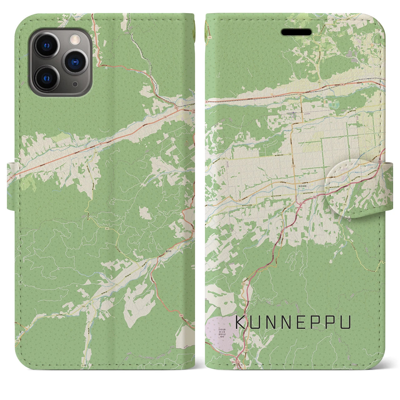 【訓子府(北海道)】地図柄iPhoneケース(手帳タイプ)ナチュラル・iPhone 11 Pro Max 用