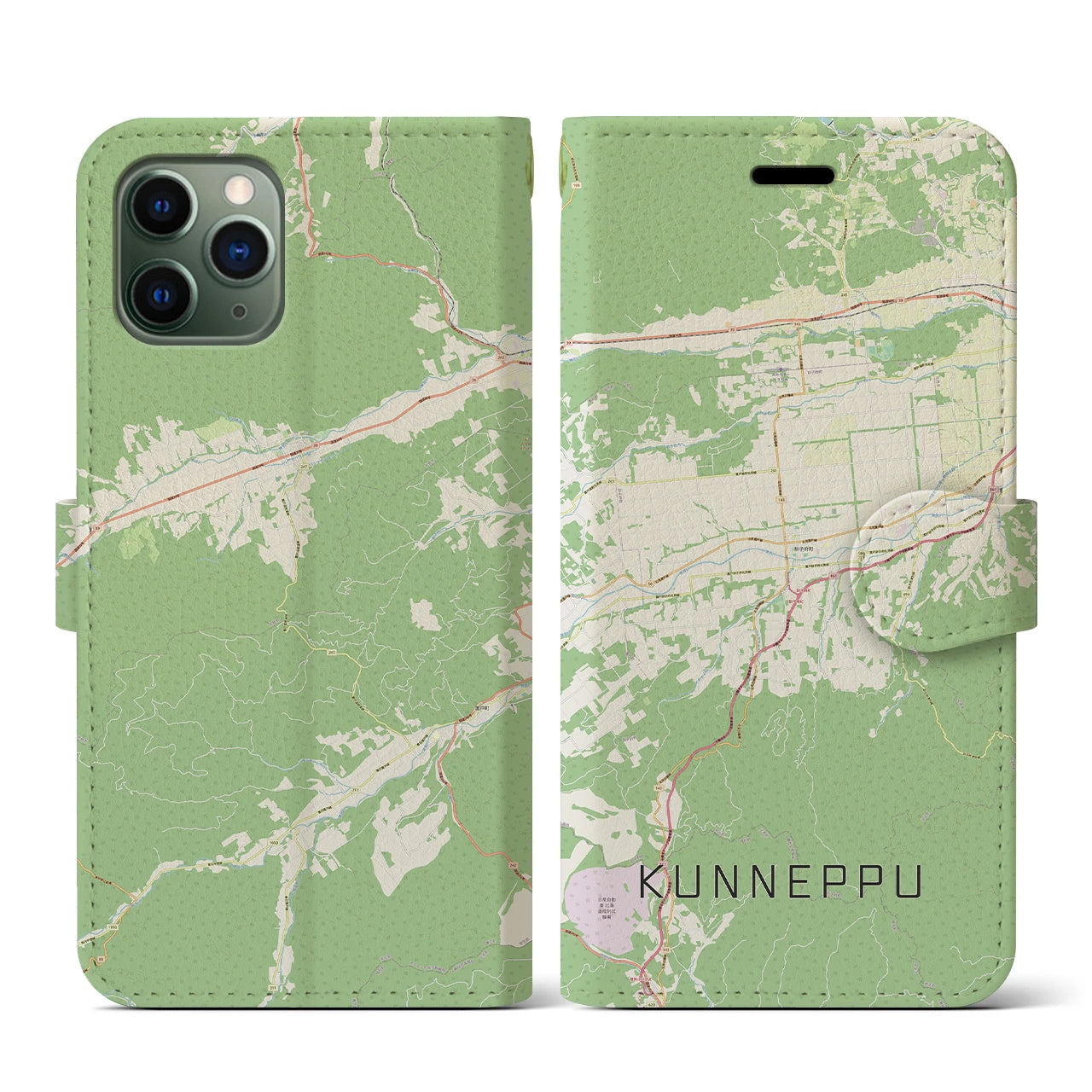 【訓子府(北海道)】地図柄iPhoneケース(手帳タイプ)ナチュラル・iPhone 11 Pro 用