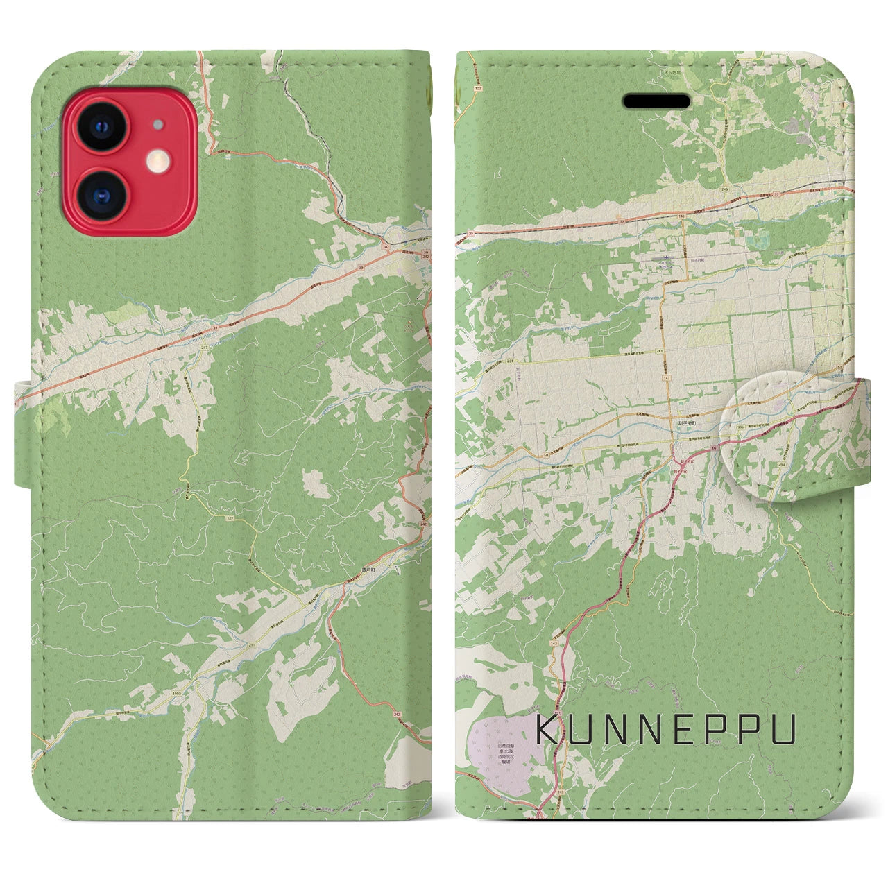 【訓子府(北海道)】地図柄iPhoneケース(手帳タイプ)ナチュラル・iPhone 11 用