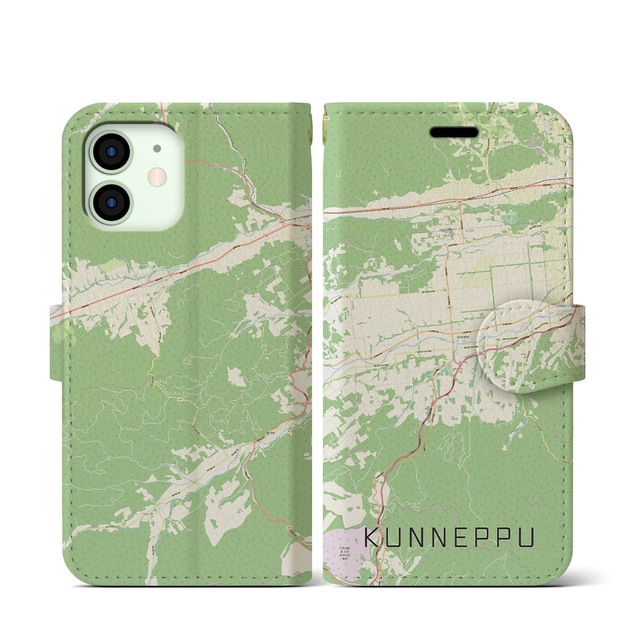 【訓子府(北海道)】地図柄iPhoneケース(手帳タイプ)ナチュラル・iPhone 12 mini 用