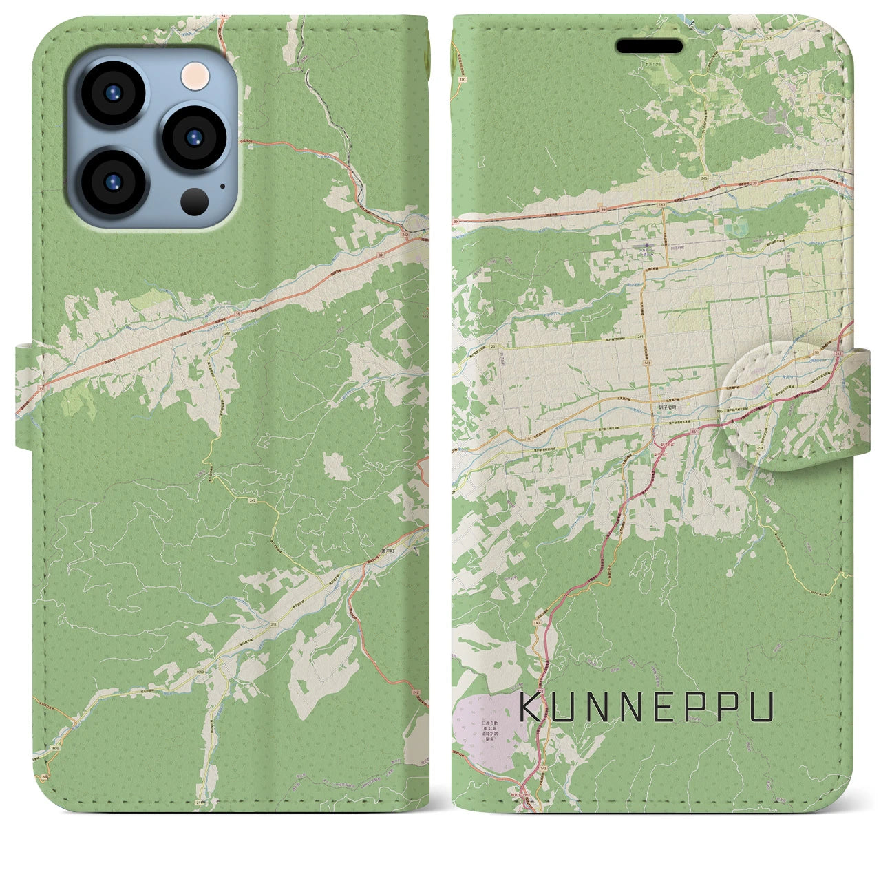 【訓子府(北海道)】地図柄iPhoneケース(手帳タイプ)ナチュラル・iPhone 13 Pro Max 用