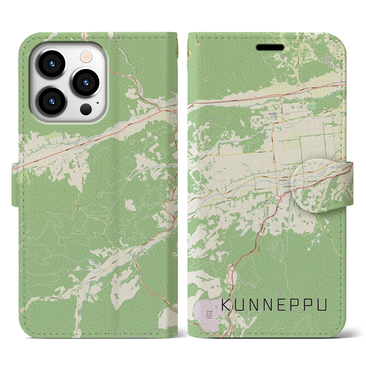 【訓子府(北海道)】地図柄iPhoneケース(手帳タイプ)ナチュラル・iPhone 13 Pro 用
